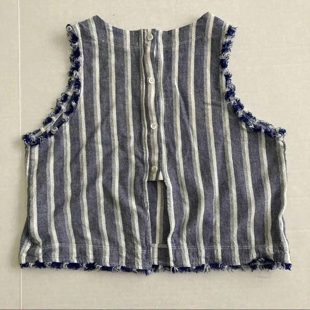 CLOTH & STONE Button Back Frayed Stripe Tank Medium - Picture 3 of 8